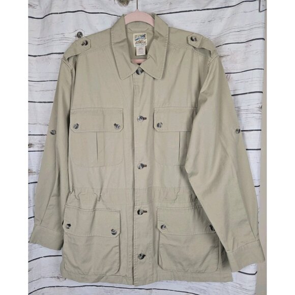 Travelsmith Beige Safari Jacket Mens M Utility Field Cargo Pockets Twill Travel - Picture 1 of 9